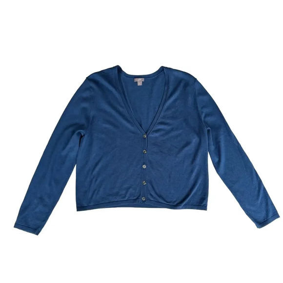 J.Jill Silk Cotton Cashmere V-neck Cardigan Size L Blue Super Soft Lightweight - Picture 4 of 7